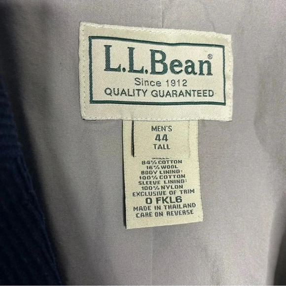 L.L.Bean Men's Blue Corduroy Blazer Elbow Patch Size 44 Tall - Picture 8 of 8